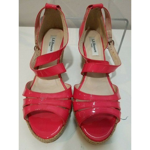 L.K. Bennett London women Wedge Sandals Priya Peep Toe Espadrille pink 9 39.5 - Picture 2 of 9